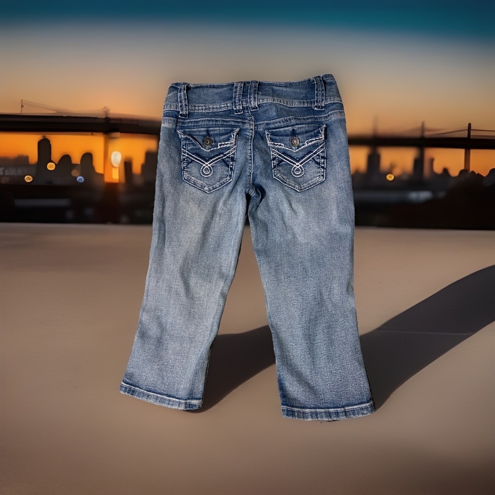 Vintage Bongo Jeans Capris  Blue Distressed Stretch Low Rise Sz 9